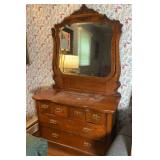 Antique Victorian-Style Oak Dresser with Swiv