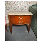 Marble Top Two-Drawer Wooden Side Table