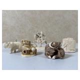 5 Carved Netsuke Figurines, 2 Signed