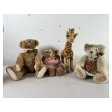 Three Jointed Teddy Bears & Giraffe Plush