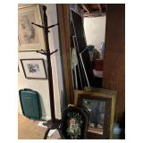 Coat Tree, Antique Mirror & Tole Painted Tray