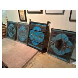 Four Antique Stained Glass Windows in Metal