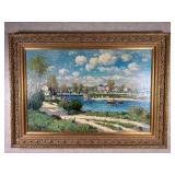 Oil on Canvas European River Scene, Signed