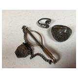WWII Sterling Silver Lot: Navy Ring & Pin