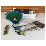 German Peacock Ornaments & Glass Sculpture