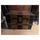 Antique Flat Top Trunk with Metal Hardware