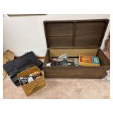 Large Wooden Storage Chest & Tools