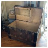 Large Antique Steamer Trunk with Embossed Tin