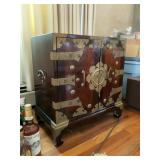Asian-Style Wooden Cabinet with Brass Mounts