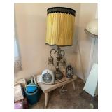 Vintage Lamp, Fan, Lantern & Table
