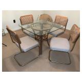 Glass & Rattan Dining Table with 4 Chairs