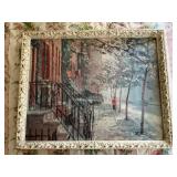Vintage Print of Snowy City Day