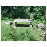 Concrete Garden Bench & (2) Planters Set