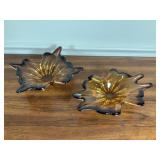 Pair Vintage Amber Art Glass Bowls