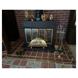 Fireplace Set with Brass Fender & Decorative Items