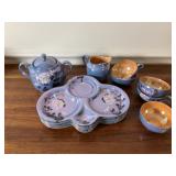 Japanese Blue Lustreware Snack & Tea Set