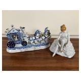 Porcelain Coach Music Box & Lady Figurine Set