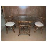 Glass Top Rattan Table & Two Chairs Set