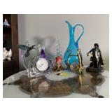 Decorative Items Including Blue Glass Pitcher