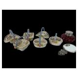Porcelain Baskets, Silver Mirror & Glass Inkw