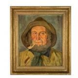 W Loewer Oil on Board Portrait of Fisherman