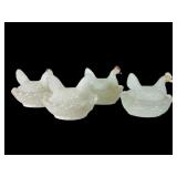4 Milk Glass Chicken Salt Cellars