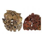 Carved Soapstone Vases with Floral &