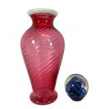 Eickholt Paperweight & Cranberry Swirl Vase