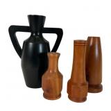 4 Wood Vases