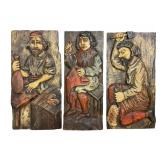 3 Carved Wood Folk Art Panels