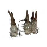 6 Dover Glass Oil Bottles & Metal Carrier Set