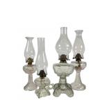 4 Queen Marv, Victor & Other Glass Oil Lamps