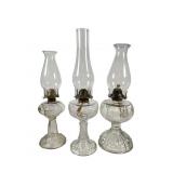 Three Glass Oil Lamps With Random Globes