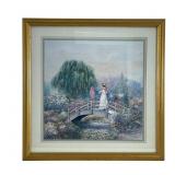 Reproduction Print of Woman on Bridge, Framed