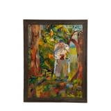 Painting of Man Reading Outdoors, Framed