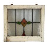 Stained Glass Window With Green Amber & Red