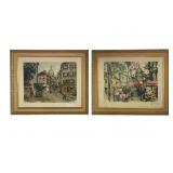 Pair R. Hebbelinick Hand Colored Etchings