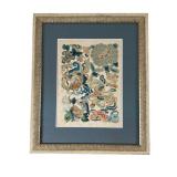 Pair Framed Silk Appliqué on Paper