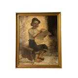 V. Pernolti Framed Painting of Boy Reading