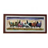 Framed Watercolor Illustration of Llamas