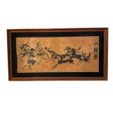 Chinese Horse Illustration on Paper, Framed