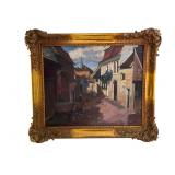 1924 RA Initialed Village Scene Oil Painting