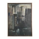 1953 Abstract Cityscape Oil on Masonite