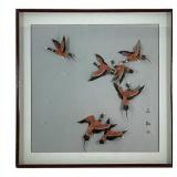 Framed Chinese Shadowbox Art With Seven Birds