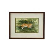 Watercolor Cat in Yard by Merrile Cordray