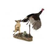 Floor Mounted Coyote & Goulds Turkey Taxidermy