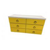 Laminated Six Drawer Dresser, White & Yellow