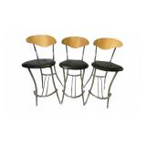 3 Chrome & Wood Barstools