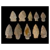 10 Stone Arrowheads & Projectiles