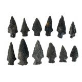 12 Knapped Stone Arrowheads